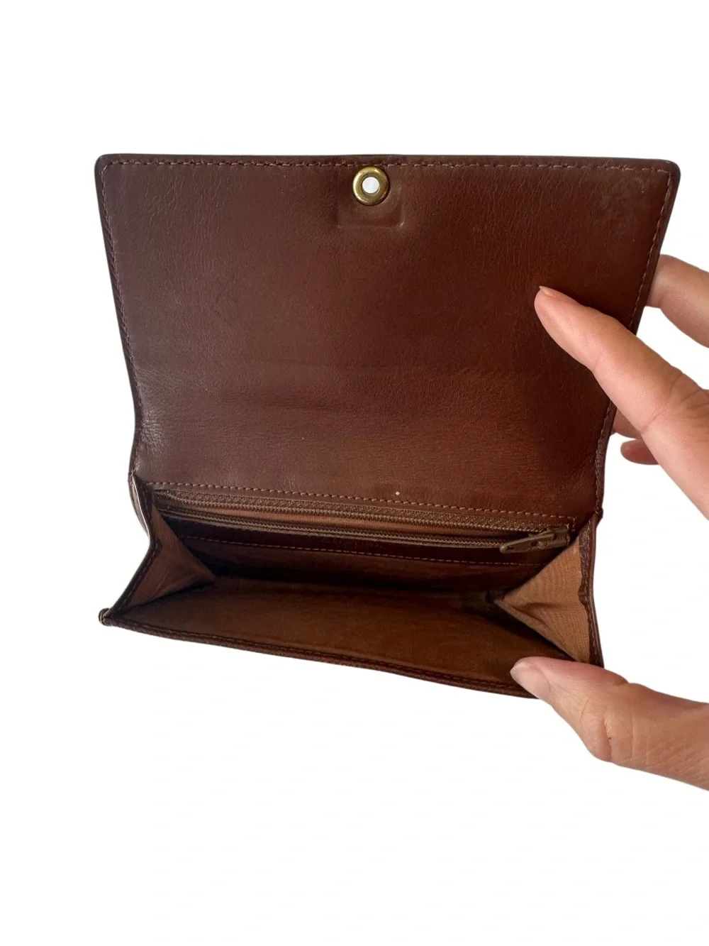 CHANEL Brown Leather Card Holder with Gold CC Twist Lock